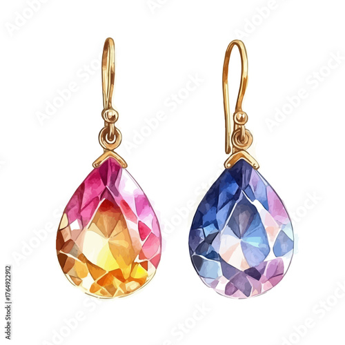 Minimalist Earrings, watercolor painting vector, isolated on a white background.