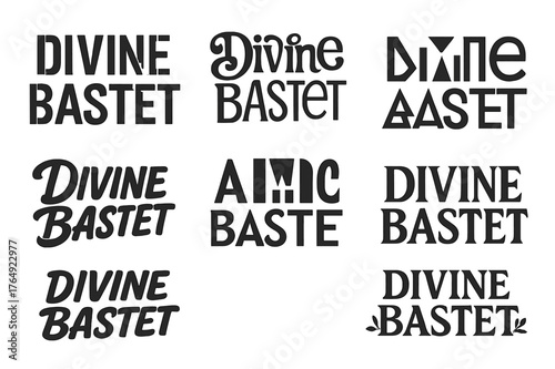 Bastet Lettering Variations. Divine Bastet. Set lettering. harmonious lettering variations of the same emblematic concept (Stencil-inspired urban lettering,