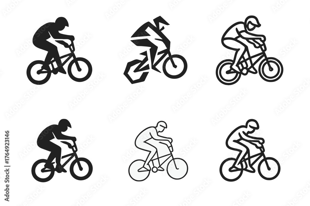 Fototapeta premium BMX Logo Variations. BMX riding. Set Logo of BMX riding: biker performing jump trick. harmonious logo variations of the same emblematic concept, each with