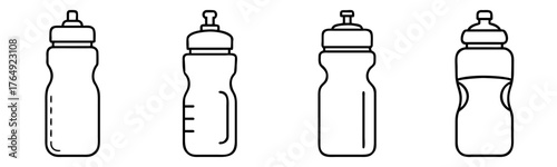 Sports Water Bottle Outline Icon Set - Vector for Gym, Cycling, and Hydration