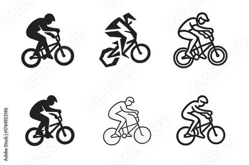 BMX Logo Variations. BMX riding. Set Logo of BMX riding: biker performing jump trick. harmonious logo variations of the same emblematic concept, each with