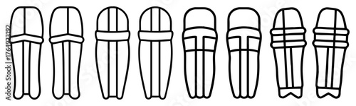 Set of Cricket Pad Line Art Illustrations - Safety Gear for Batsmen. Protective Leg Guard Vector Collection