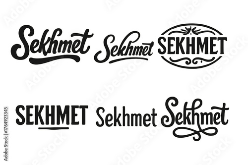 Sekhmet Lettering Variations. Sekhmet Goddess. Set lettering. harmonious lettering variations of the same emblematic concept, each with different artistic