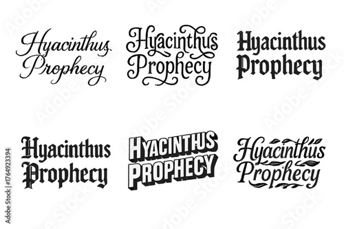 Hyacinthus Typography Variations. Hyacinthus Prophecy. Set lettering. harmonious lettering variations of the same emblematic concept, each with different