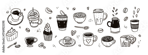 Hand-Drawn Coffee and Dessert Illustrations