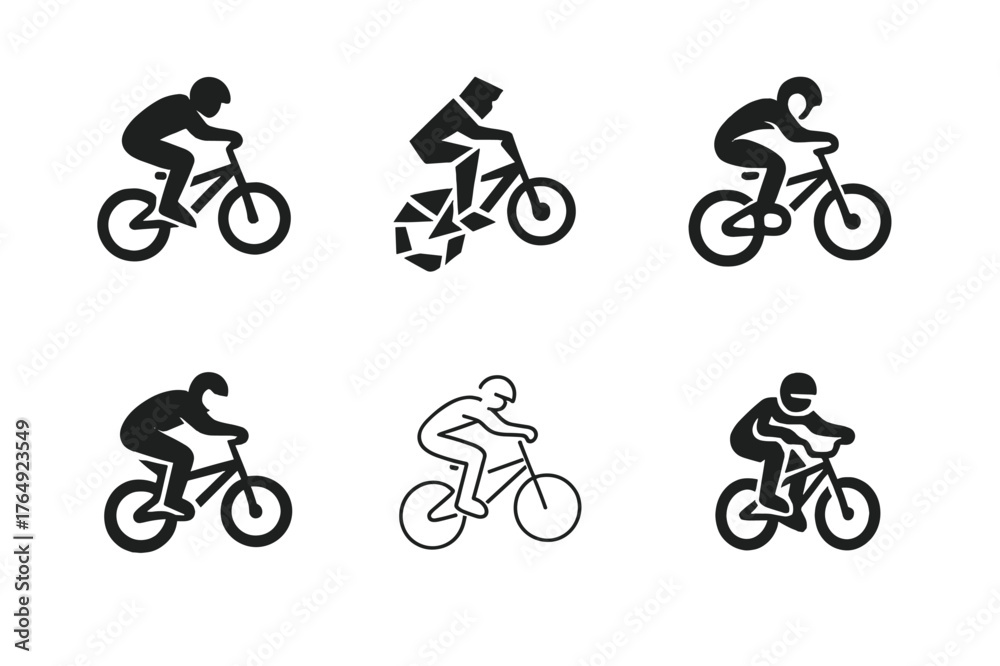 Fototapeta premium BMX Logo Variations. BMX riding. Set Logo of BMX riding: biker performing jump trick. harmonious logo variations of the same emblematic concept, each with