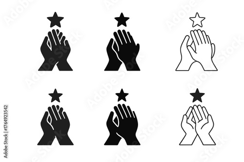 Empowering Hands Emblem. Community empowerment. Set Logo of Community empowerment: joined hands lifting star. harmonious logo variations of the same emblematic