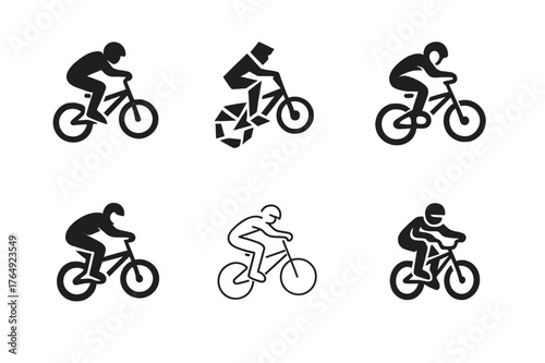 BMX Logo Variations. BMX riding. Set Logo of BMX riding: biker performing jump trick. harmonious logo variations of the same emblematic concept, each with