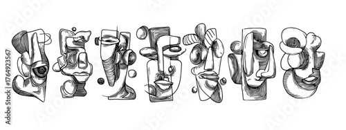 Abstract Surreal Faces Sketch