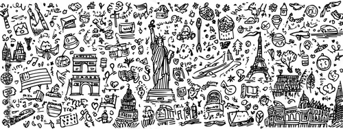 Photography set of American icons style doodle USA