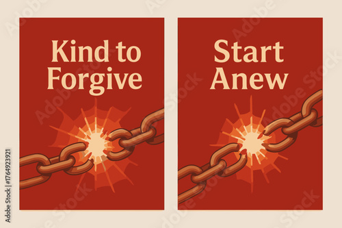 Forgiveness Banners Glow. Forgiveness. Two vertical A6 banners with safe margins, centered composition, no elements touching edges, modern, red and beige,