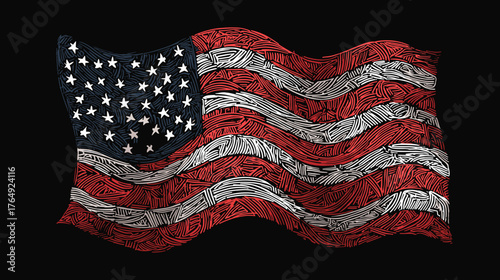 american flag on a black background