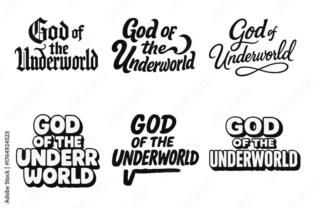Fototapeta premium Underworld Lettering Variations. God of the Underworld. Set lettering. harmonious lettering variations of the same emblematic concept