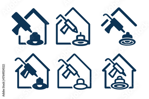 Air Sealing Logos. Air sealing attic. Set Logo of Air sealing attic: caulk gun sealing can light. harmonious logo variations of the same emblematic concept,