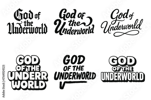 Underworld Lettering Variations. God of the Underworld. Set lettering. harmonious lettering variations of the same emblematic concept