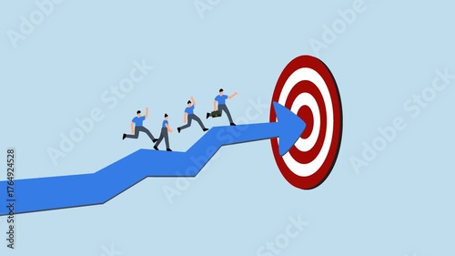 Team target or achievement, Professionals colleagues moving upward arrow to achieve goal