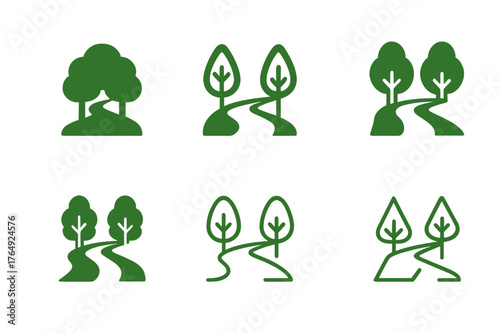 Green Corridor Logos. Landscape architecture for urban regeneration. Set Logo of Landscape architecture for urban regeneration: Green corridor pathway with