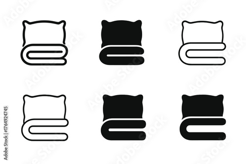 Bedding Logo Variations. Bedding design. Set Logo of Bedding design: layered pillow and blanket icons. harmonious logo variations of the same emblematic