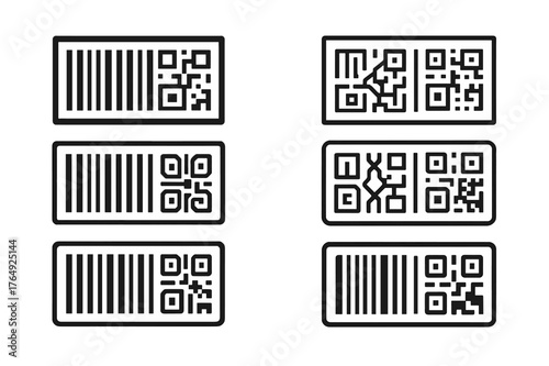 Versatile Logo Variations. Packaging labels layout. Set Logo of Packaging labels layout: a barcode and QR code pair framed by margins. harmonious