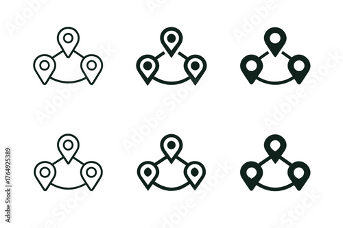 Ethical Fashion Logos. ethical fashion. Set Logo of ethical fashion: supply-chain map with linked location pins. Icon set. harmonious logo variations of the