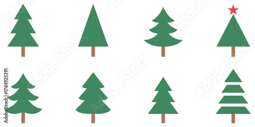 Christmas tree icons collection, Holiday pine tree design set, Festive evergreen tree illustration