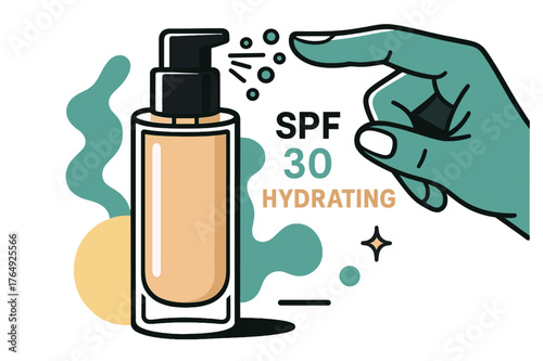 Sleek Foundation Bottle Design. Foundation Bottle Design. A sleek glass cylinder with soft shoulders catches light; ?SPF ? Hydrating? floats beside a subtle