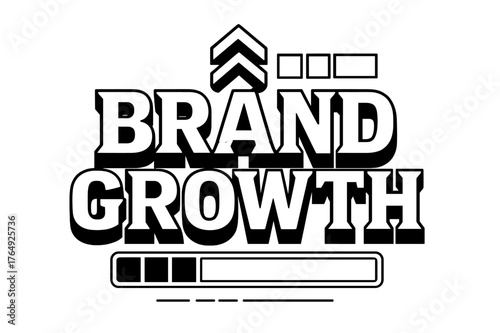 Geometric Lettering Design. Brand Growth ? bold block geometric lettering; thick uppercase with geometric serifs, heavy outer outline, strong cast shadow;