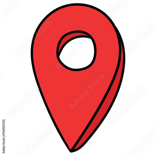 Hand-drawn cartoon red map pin icon on a white background.