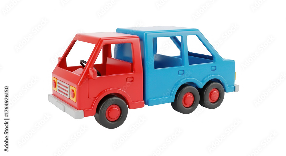 Obraz premium Red and blue toy truck isolated on transparent background