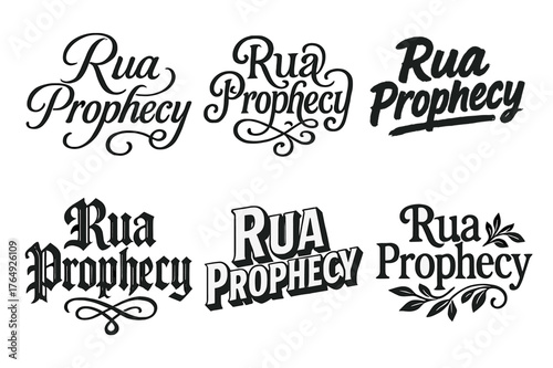 Rua Prophecy Variations. Rua Prophecy. Set lettering. harmonious lettering variations of the same emblematic concept, each with different artistic