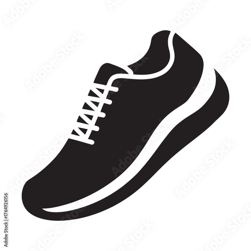 Black and white silhouette of a running shoe with laces, vector illustration 