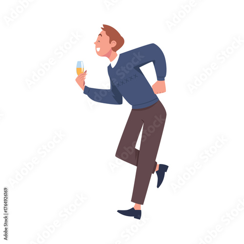 Man Character on Holiday with Champagne Glass Celebrating Birthday Party Vector Illustration