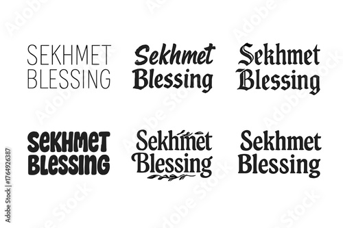Sekhmet Lettering Styles. Sekhmet Blessing. Set lettering. harmonious lettering variations of the same emblematic concept, each with different artistic