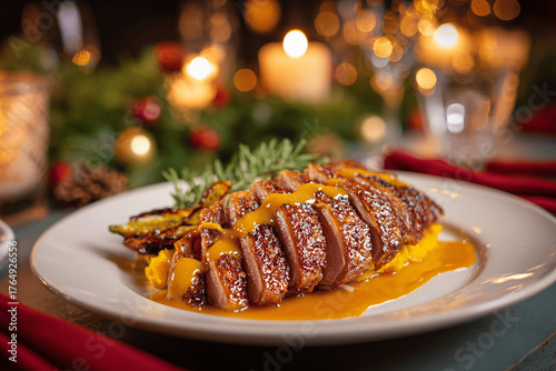 Elegant French duck breast with orange sauce for festive Christmas dinner