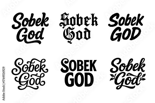 Sobek Lettering Variations. Sobek God. Set lettering. harmonious lettering variations of the same emblematic concept (Bold hand-lettering with playful swashes,
