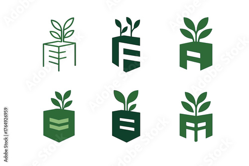 Rooftop Garden Logos. Landscape architecture for urban regeneration. Set Logo of Landscape architecture for urban regeneration: Rooftop garden terrace.