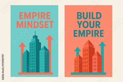 Empire Build Banners. Empire mindset. Two vertical A6 banners with safe margins, centered composition, no elements touching edges, modern, turquoise and coral,