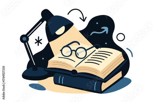 Antique Tome Glow. Antique Books ? Study Lamp. Warm light spills over a thick tome; spectacles rest neatly on a half-open chapter. Shadow forms a perfect oval