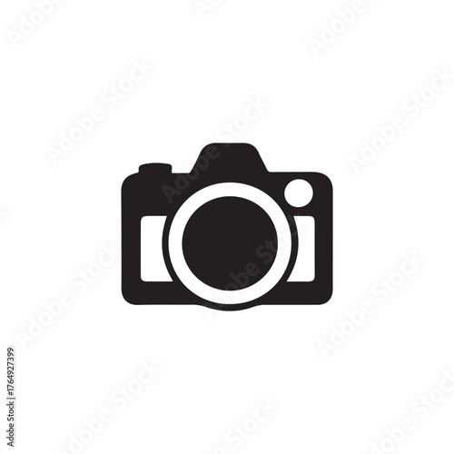 A camera silhouette style flat and minimal vector icon design illustration on a white background.
