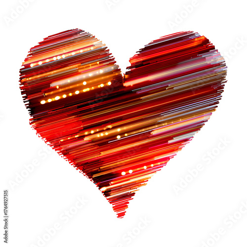 Abstract red heart shape formed by streaks of light and bokeh