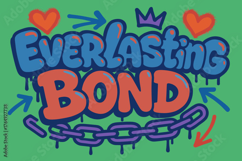 Graffiti Love Connection. Everlasting Bond ? Graffiti Simplified; lettering: thick bubble/block, tilted; effects: dripping outlines, flat spray