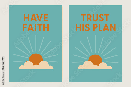 Inspiring Banners. Hope. Two vertical A6 banners with safe margins, centered composition, no elements touching edges, minimal, turquoise and orange, light