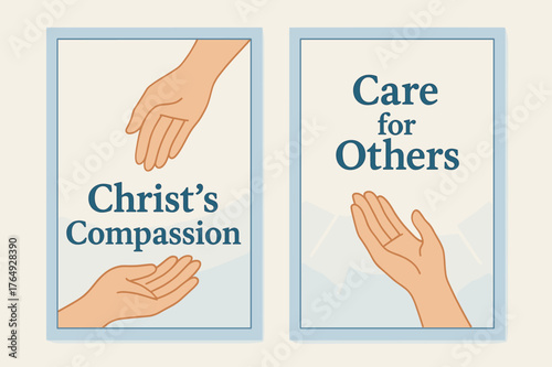 Christ's Compassion Banners. Compassion. Two vertical A6 banners with safe margins, centered composition, no elements touching edges, minimal, sky blue and