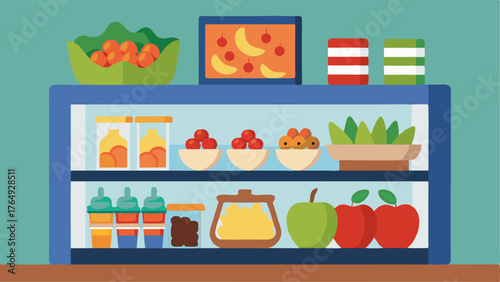 A display case filled with healthy snack options such as fresh fruit and granola bars for visitors to enjoy.