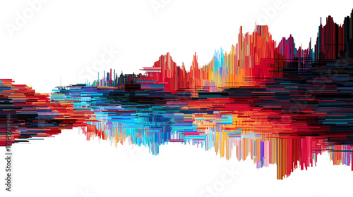 Abstract glitch art with vibrant colors and reflections on black background