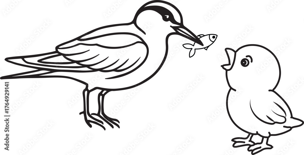 Obraz premium Adobe Illustrator Artwork of a Mom bird with baby