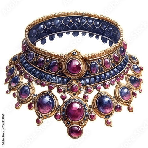 Matha Patti Jewelry, watercolor drawing vector, isolated on a white background.