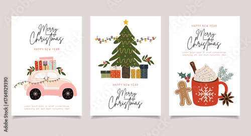 Merry Christmas design, winter collection, new year cozy set, design for posters, cards, stickers