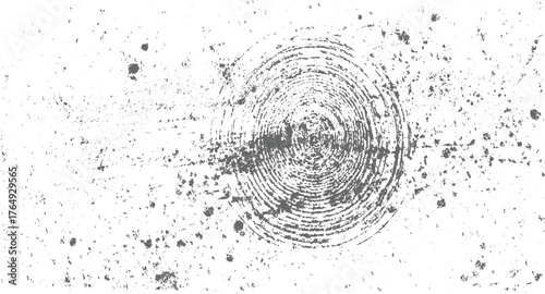 Gray textured concentric circles and scattered dots abstract background