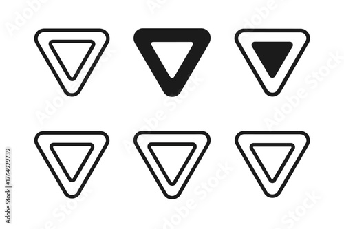 Yield Sign Infographic. Traffic Rule Infographic. Set Logo of Yield Sign: Minimal outline, Negative space, Flat solid, Symmetrical form, Stylized detail,